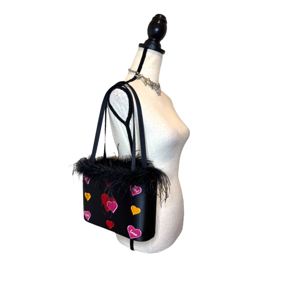 Black Feather Heart Love + Lover Shoulder Bag Purse - Picture 2 of 6